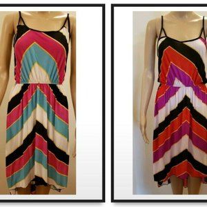 Women Summer Dress Medium Large High Low Sundress Striped Swimsuit Coverup